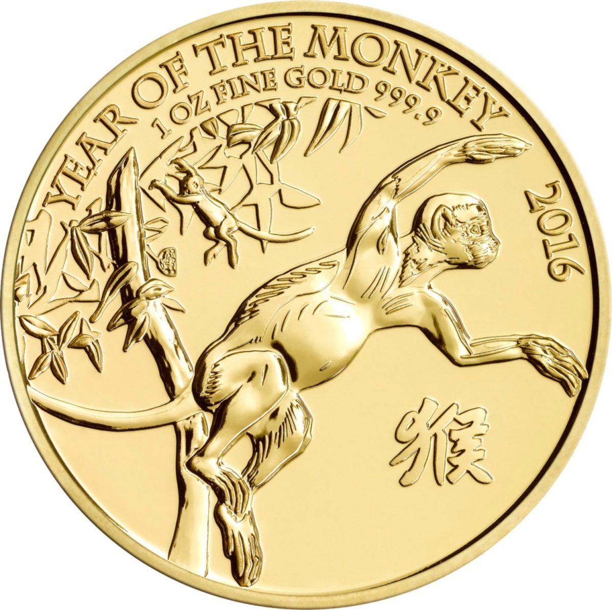 100 Pounds - Elizabeth II Year of the Monkey; 1 oz Fine Gold reverse