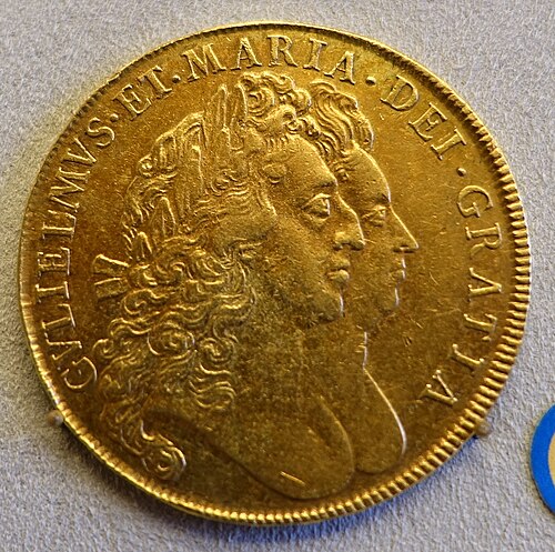 5 Guineas - William III (1st bust) obverse