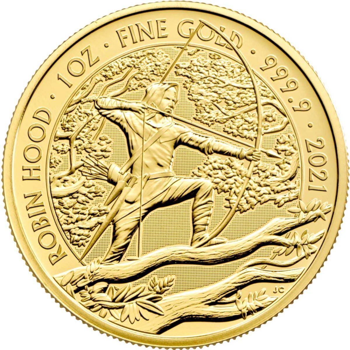 100 Pounds - Elizabeth II Robin Hood; 1 oz Fine Gold reverse