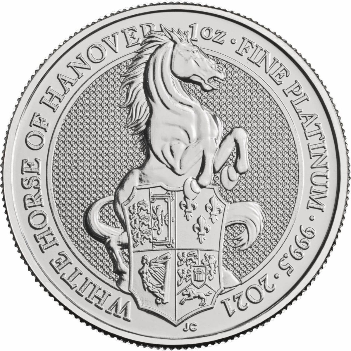 100 Pounds - Elizabeth II White Horse of Hanover; 1 oz Fine Platinum reverse