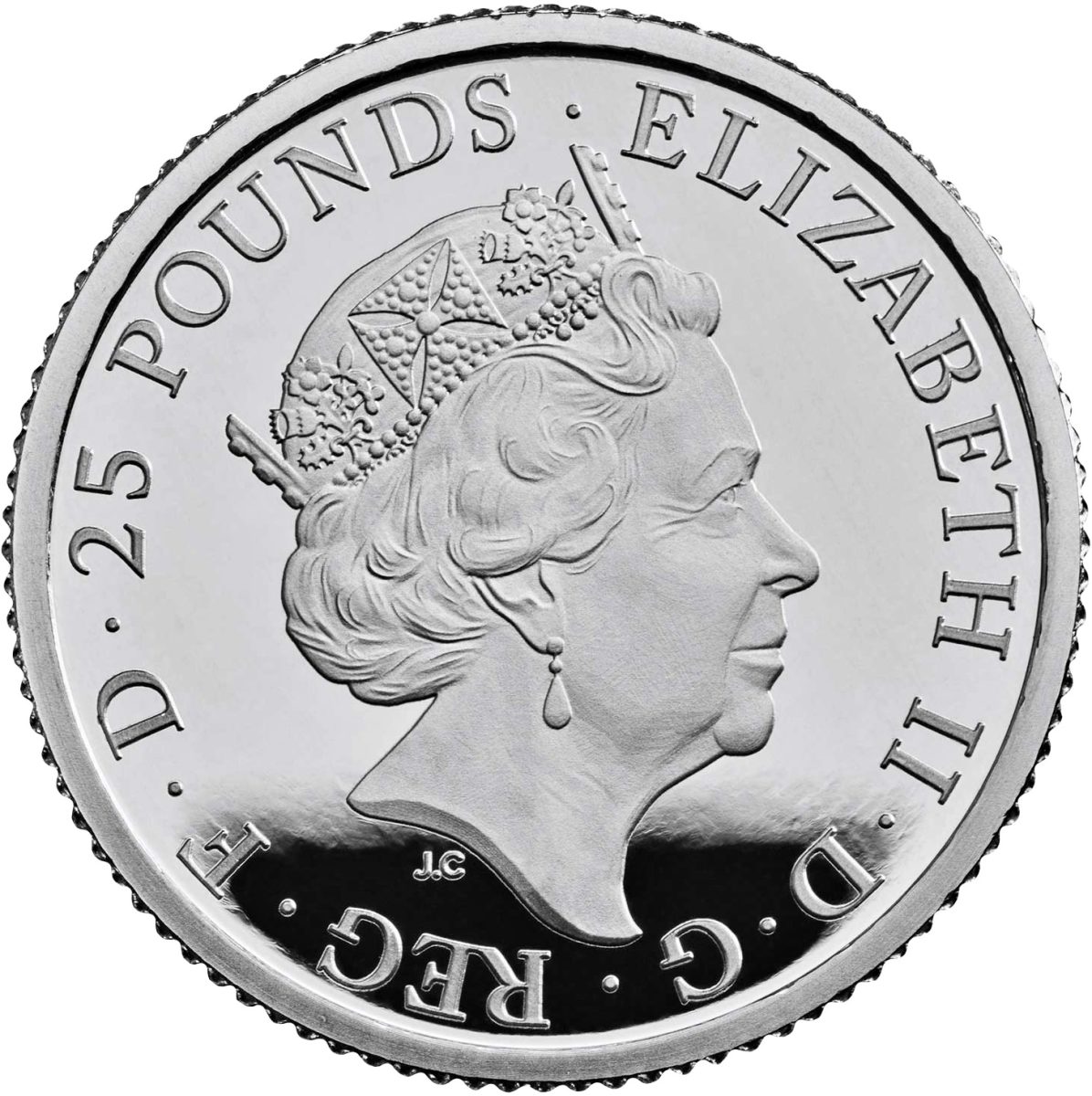 25 Pounds - Elizabeth II 5th portrait; 1/4 oz Fine Platinum obverse