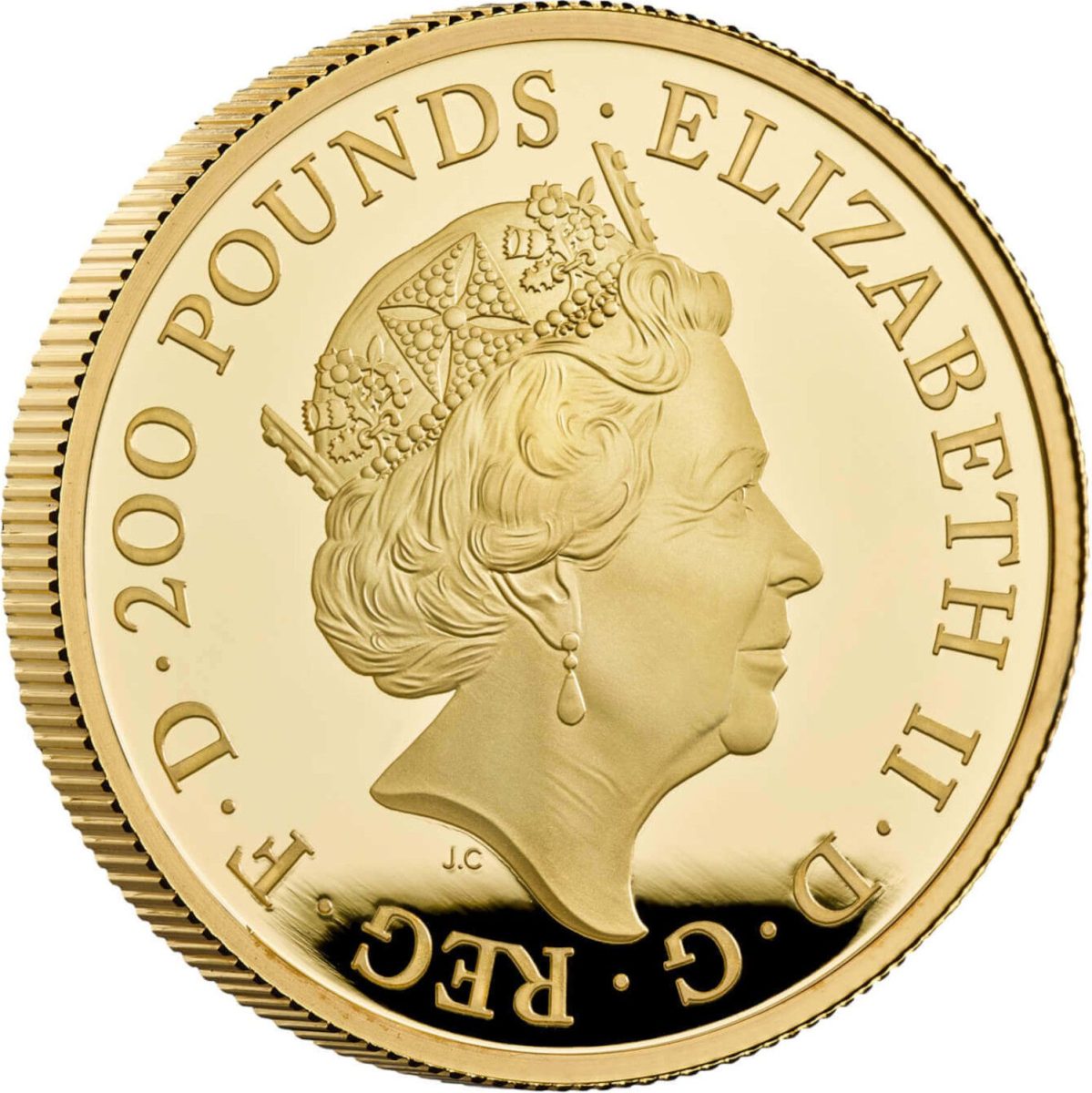 200 Pounds - Elizabeth II 5th portrait; 2 oz Fine Gold obverse