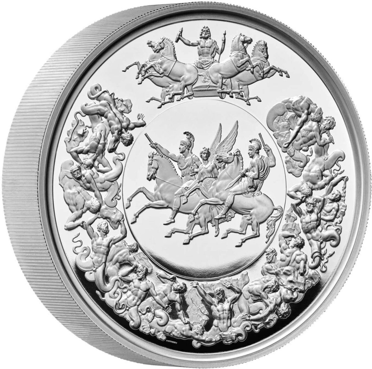 10 Pounds - Charles III Waterloo Medal - Victory; Silver Piedfort reverse