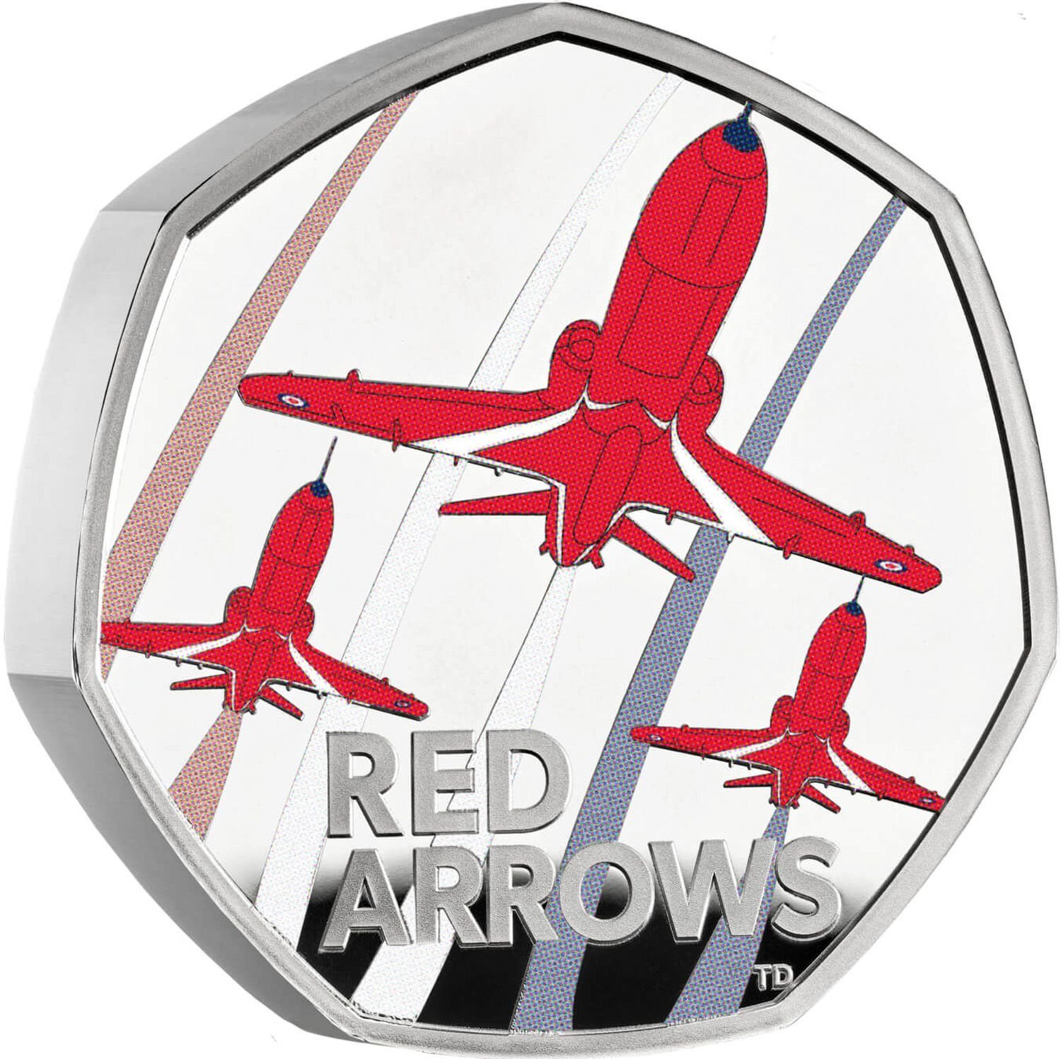 50 Pence - Charles III Red Arrows; Silver Piedfort reverse