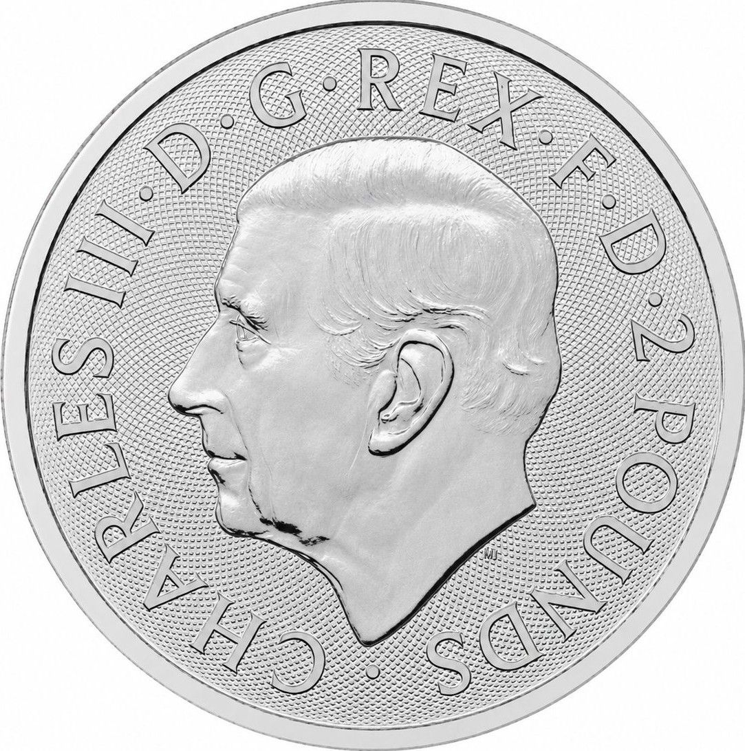 2 Pounds - Charles III American Declaration of Independence; 1 oz Fine Silver obverse