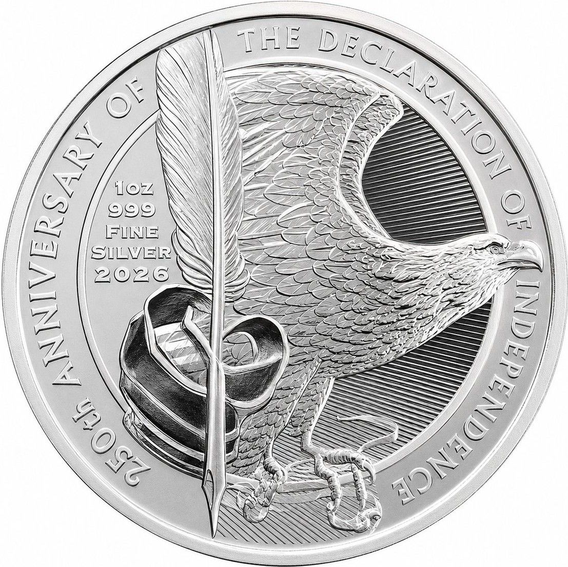 2 Pounds - Charles III American Declaration of Independence; 1 oz Fine Silver reverse