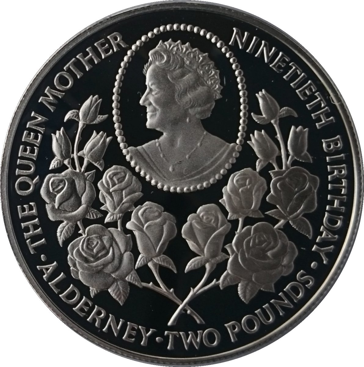 Alderney 2 Pounds - Elizabeth II Queen Mother's 90th Birthday; Silver Proof Issue reverse