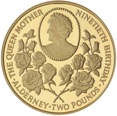 Alderney 2 Pounds - Elizabeth II Queen Mother's 90th Birthday; Gold Proof Issue