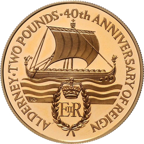 Alderney 2 Pounds - Elizabeth II 40th Anniversary of Queen's Reign; Gold Proof Issue