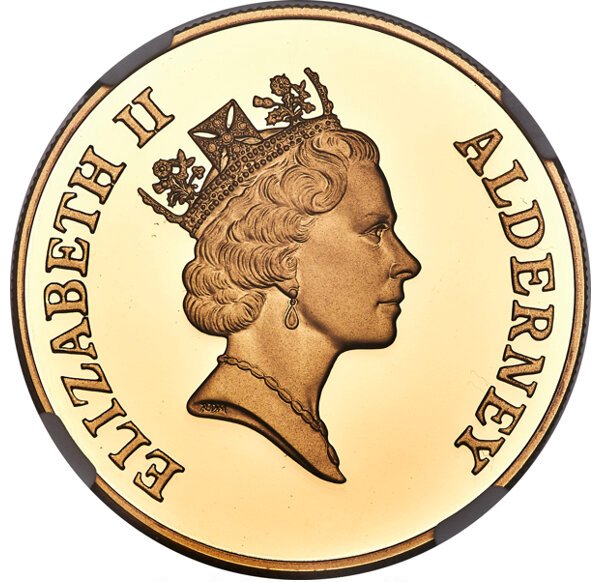 Alderney 5 Pounds - Elizabeth II Queen Mother; Gold Proof obverse
