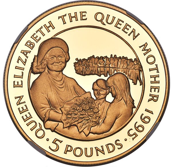 Alderney 5 Pounds - Elizabeth II Queen Mother; Gold Proof
