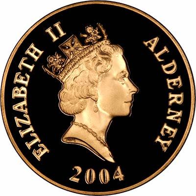 Alderney 5 Pounds - Elizabeth II The Rocket; Gold Proof obverse