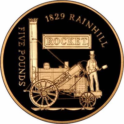 Alderney 5 Pounds - Elizabeth II The Rocket; Gold Proof reverse