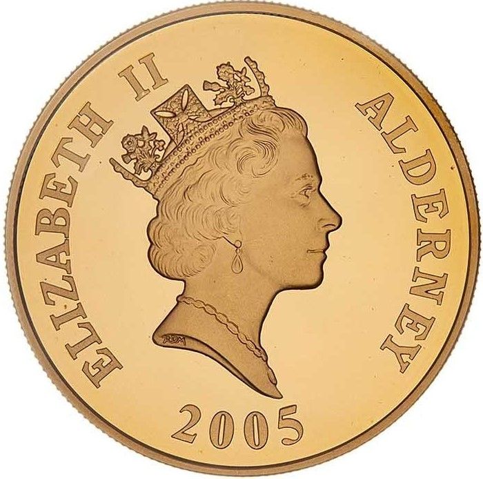 Alderney 5 Pounds - Elizabeth II End of World War II; Gold Proof obverse