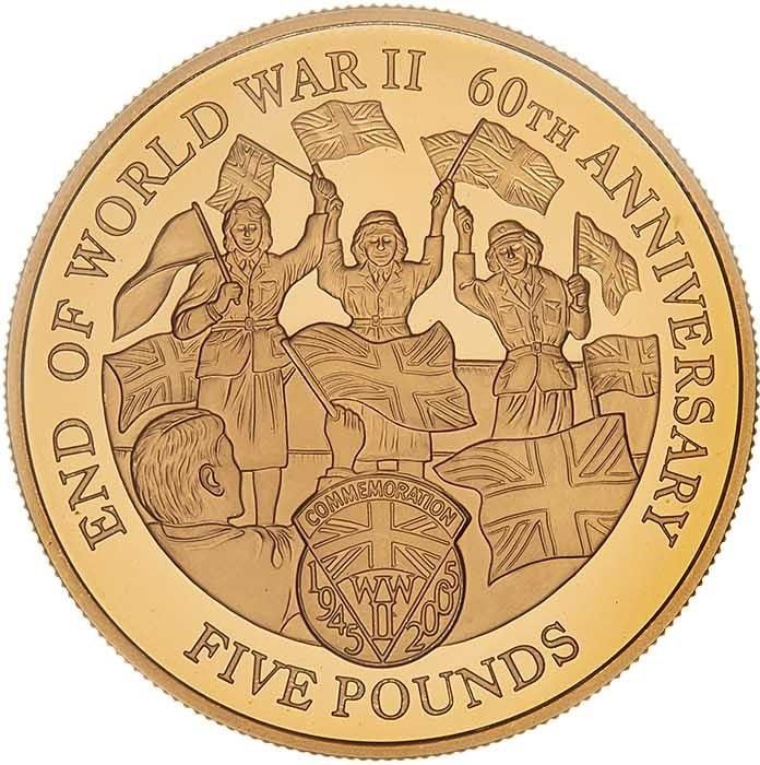 Alderney 5 Pounds - Elizabeth II End of World War II; Gold Proof