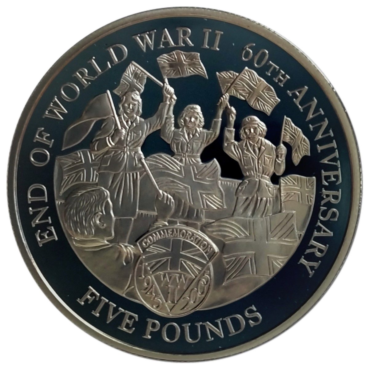 Alderney 5 Pounds - Elizabeth II End of World War II; Silver Proof