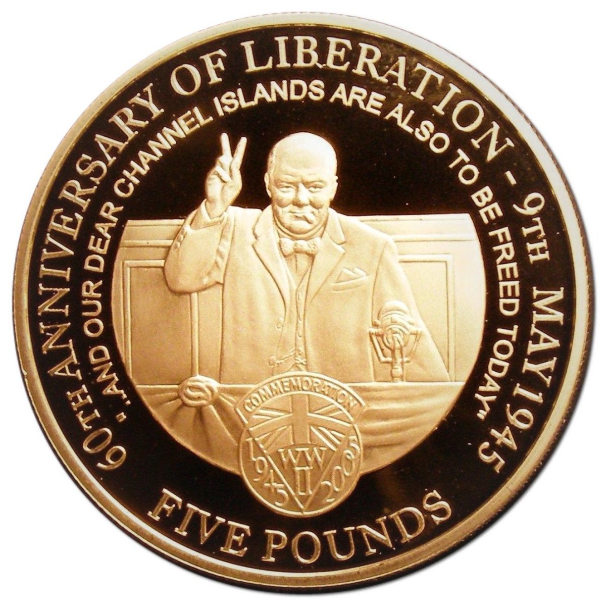 Alderney 5 Pounds - Elizabeth II Sir Winston Churchill; Gold Proof reverse