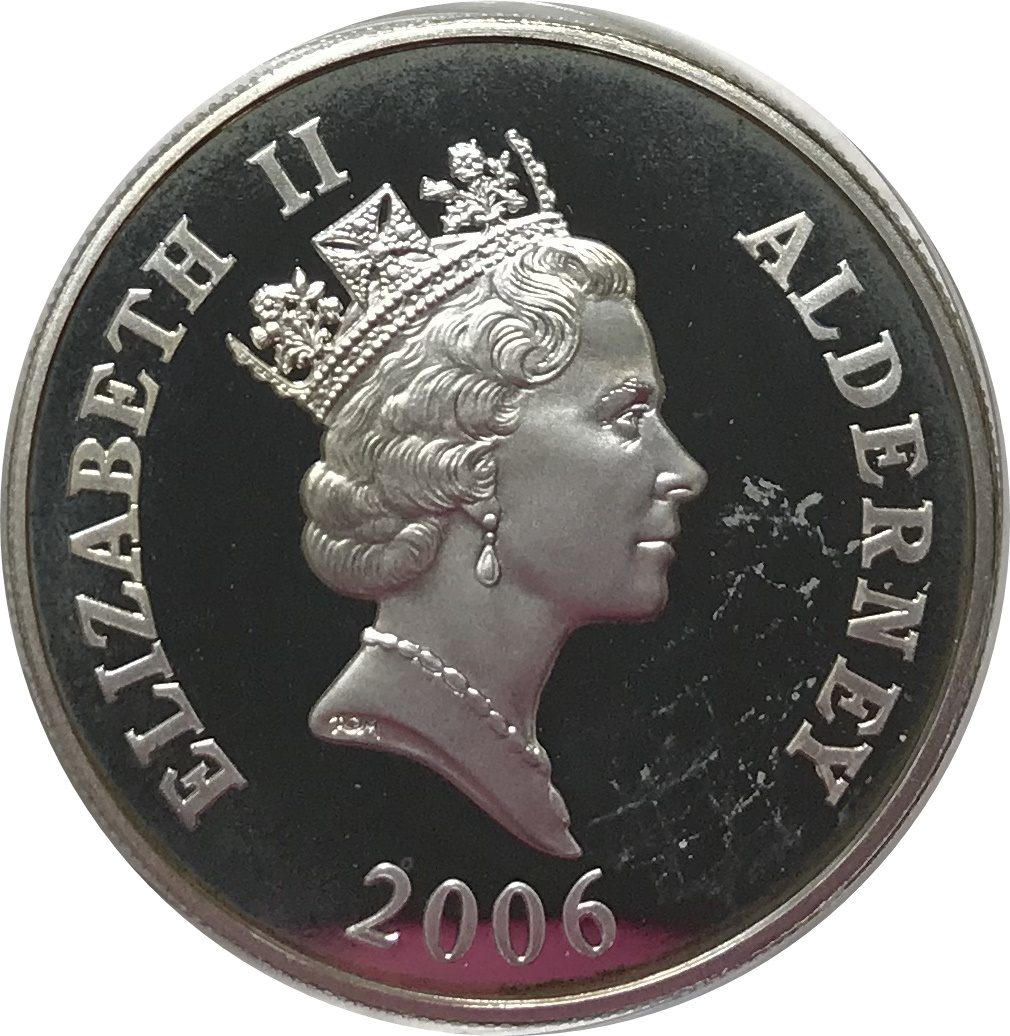 Alderney 5 Pounds - Elizabeth II Queen Elizabeth I; Silver Proof Issue obverse