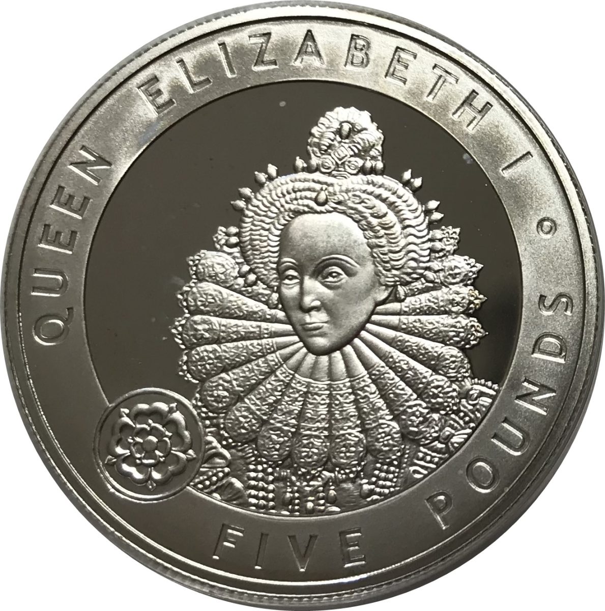 Alderney 5 Pounds - Elizabeth II Queen Elizabeth I; Silver Proof Issue reverse