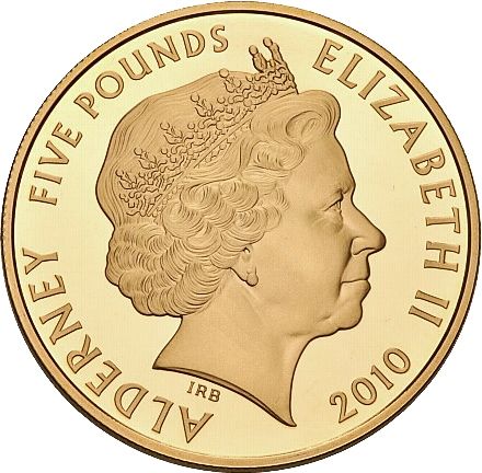 Alderney 5 Pounds - Elizabeth II Engagement of Prince William and Catherine Middleton; Gold Proof obverse