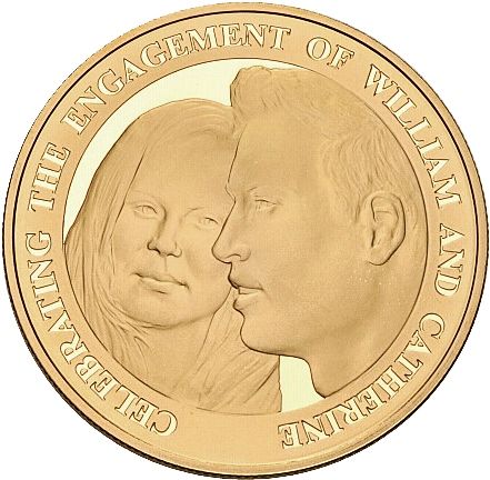 Alderney 5 Pounds - Elizabeth II Engagement of Prince William and Catherine Middleton; Gold Proof