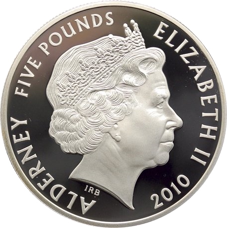 Alderney 5 Pounds - Elizabeth II Engagement of Prince William and Catherine Middleton; Silver Proof obverse