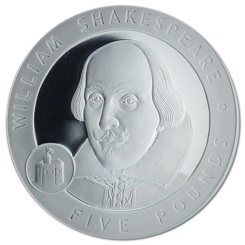 Alderney 5 Pounds - Elizabeth II William Shakespeare; Silver Proof reverse