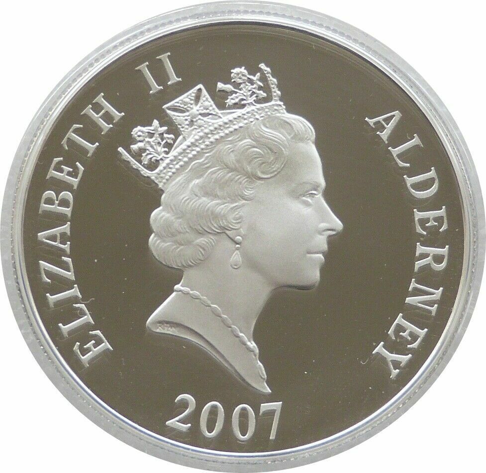 Alderney 5 Pounds - Elizabeth II Captain James Cook; Silver Proof Issue obverse