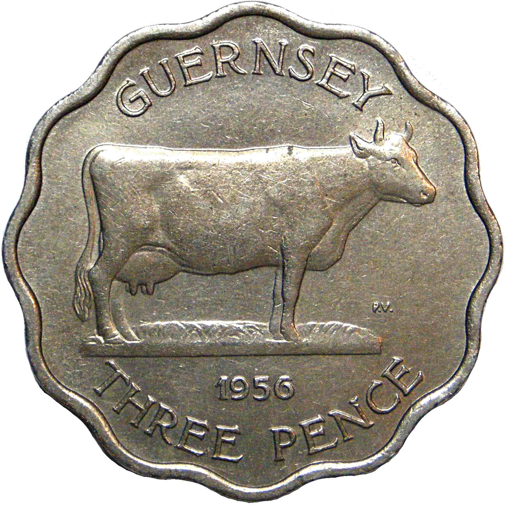 Guernsey 3 Pence - Elizabeth II Thin Flan