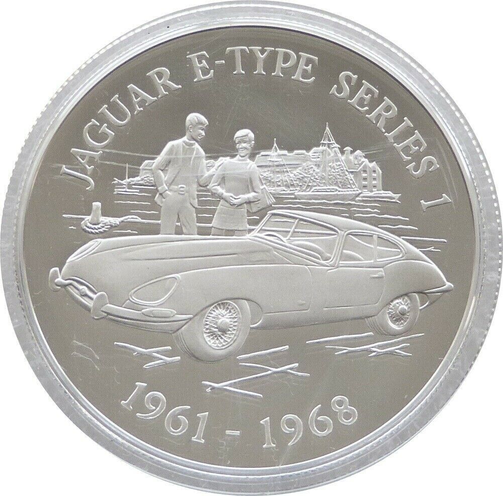 Alderney 5 Pounds - Elizabeth II Jaguar E-Type reverse