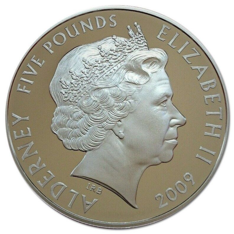 Alderney 5 Pounds - Elizabeth II Triumph Herald obverse