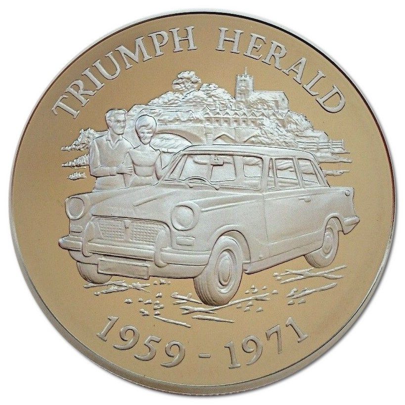 Alderney 5 Pounds - Elizabeth II Triumph Herald reverse