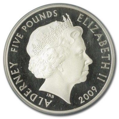 Alderney 5 Pounds - Elizabeth II Aston Martin DB 5 obverse