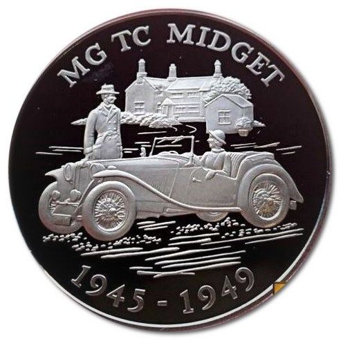 Alderney 5 Pounds - Elizabeth II MG TC Midget reverse