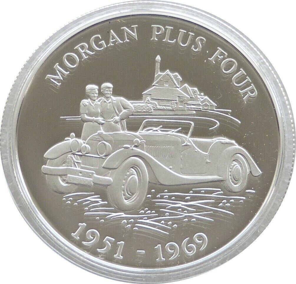 Alderney 5 Pounds - Elizabeth II Morgan Plus Four reverse