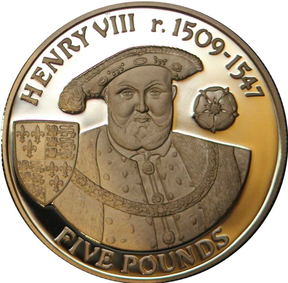 Alderney 5 Pounds - Elizabeth II Henry VIII reverse