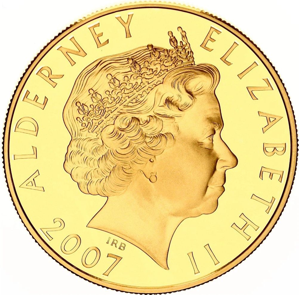 Alderney 5 Pounds - Elizabeth II James I obverse