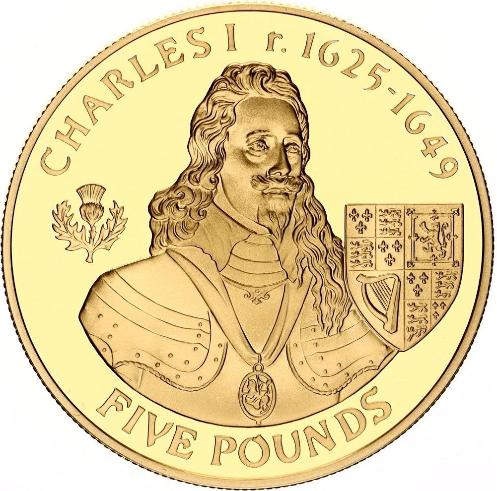 Alderney 5 Pounds - Elizabeth II Charles I reverse
