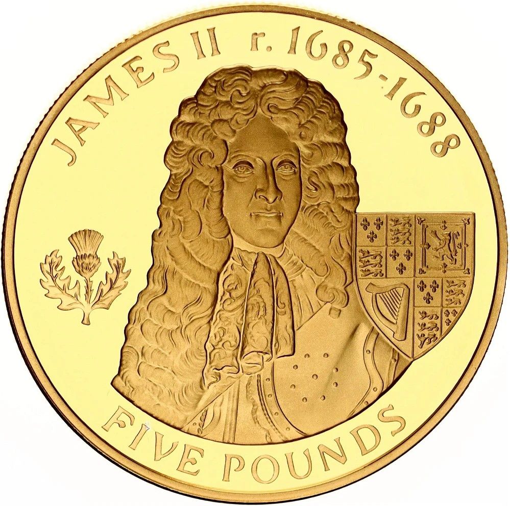 Alderney 5 Pounds - Elizabeth II James II reverse