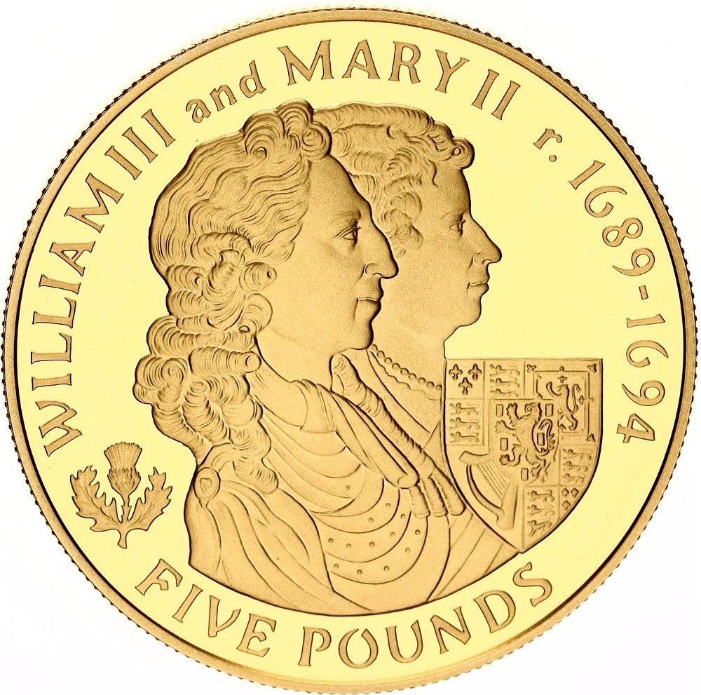 Alderney 5 Pounds - Elizabeth II William and Mary reverse