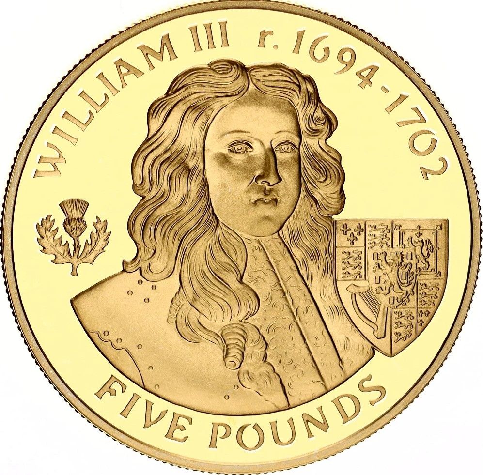 Alderney 5 Pounds - Elizabeth II William III reverse