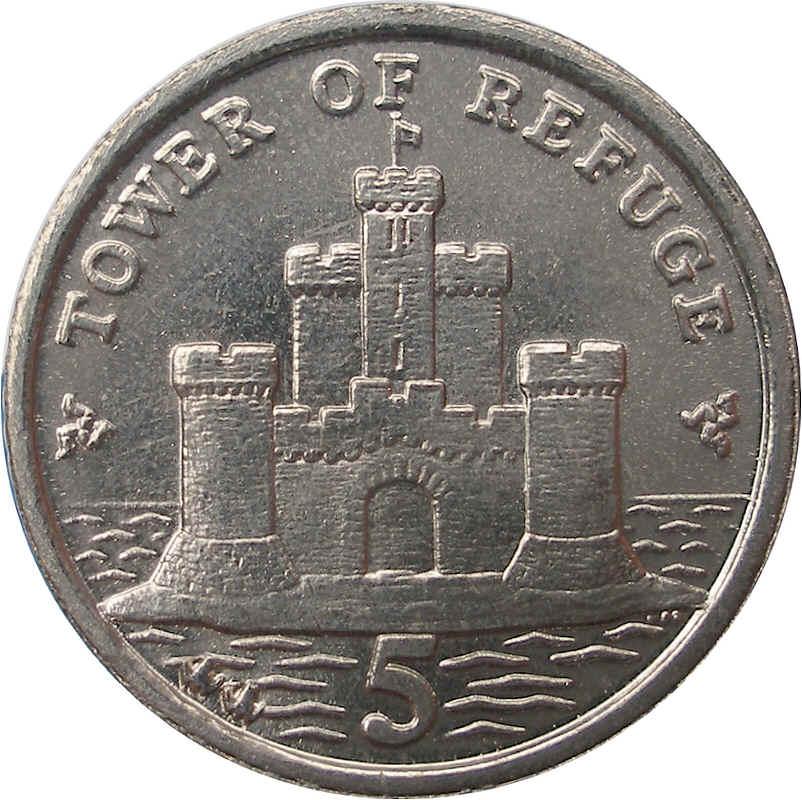 Isle of Man 5 Pence - Elizabeth II Tower of Refuge; non-magnetic