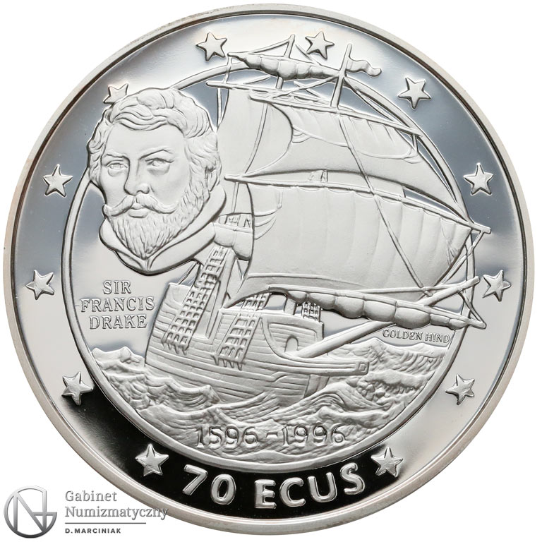 Gibraltar 70 ECUs - Elizabeth II Sir Francis Drake and Golden Hind