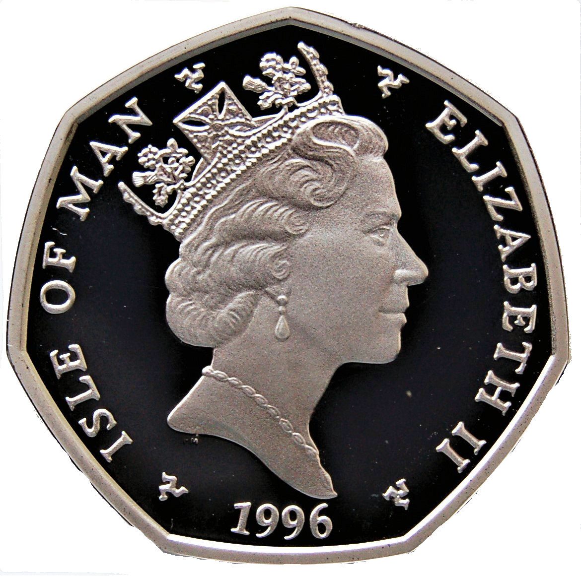 Isle of Man 50 Pence - Elizabeth II Tourist Trophy Motorcycle Race; Silver Proof obverse