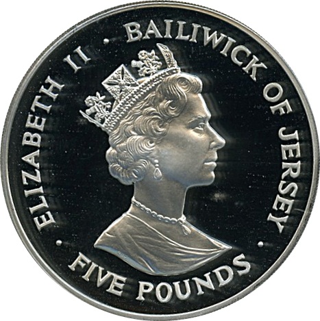 Jersey 5 Pounds - Elizabeth Battle of Britain obverse