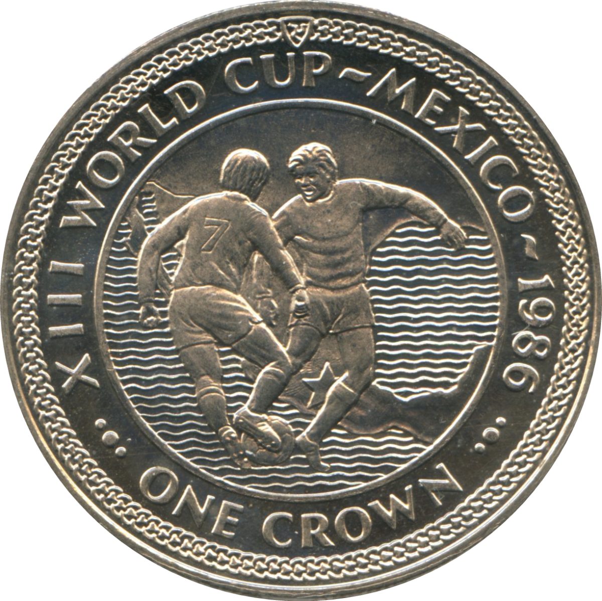 Isle of Man 1 Crown - Elizabeth II World Cup Mexico - Players on Map reverse