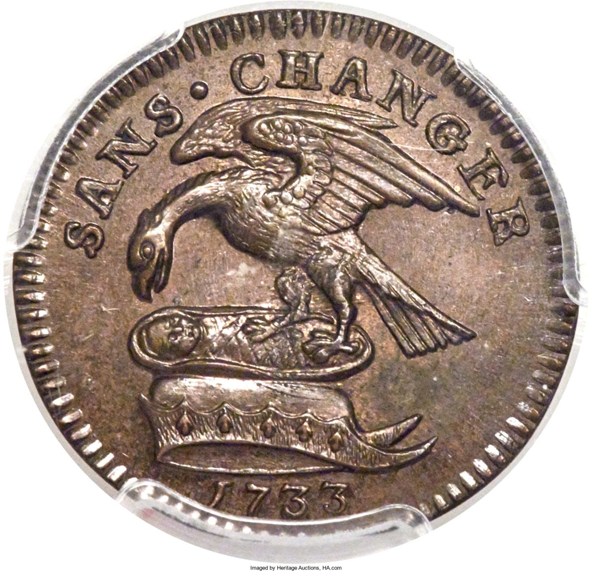 Isle of Man ½ Penny - James Stanley 2nd Derby Coinage; Bronze/Bath metal obverse