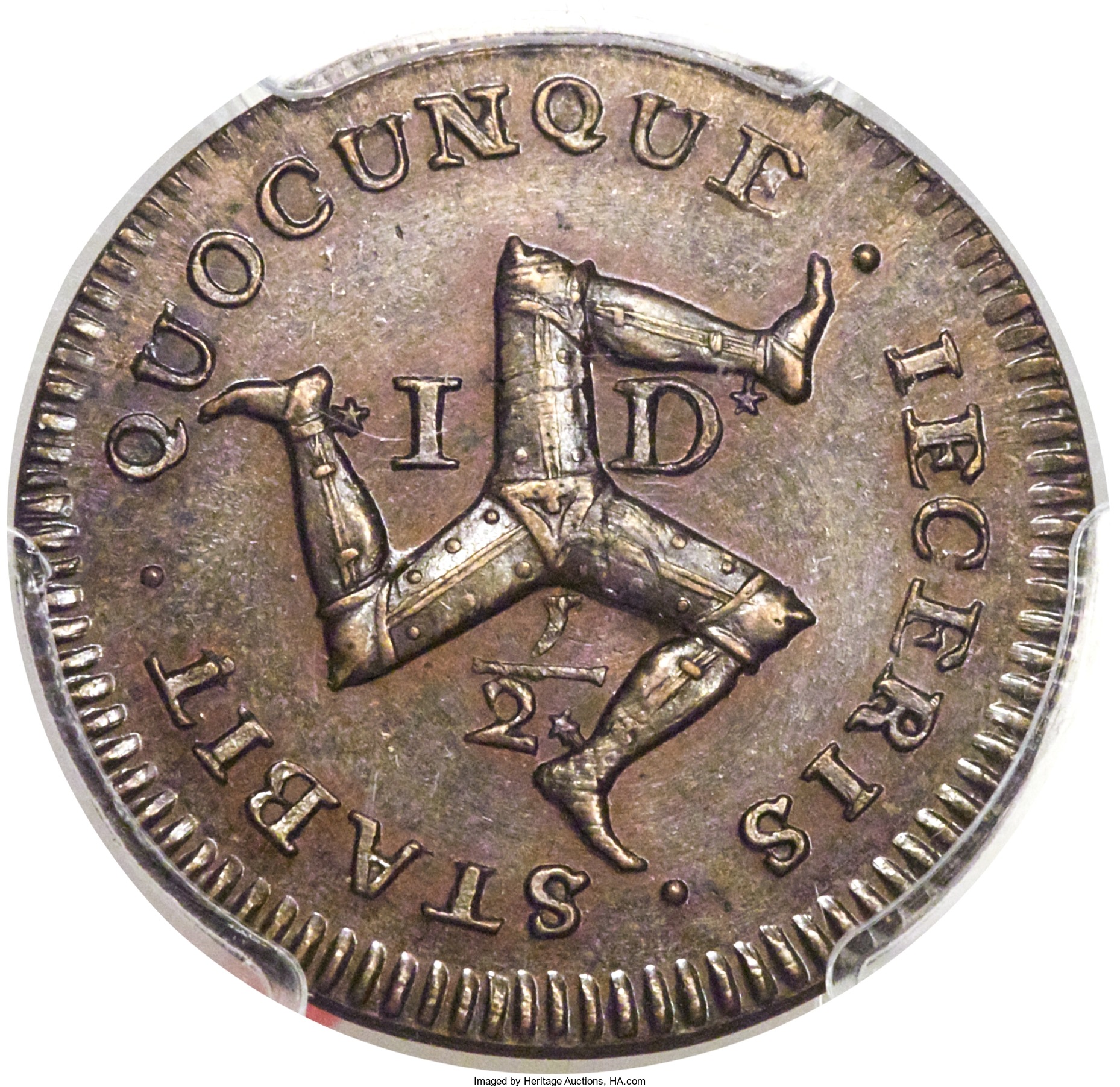 Isle of Man ½ Penny - James Stanley 2nd Derby Coinage; Bronze/Bath metal