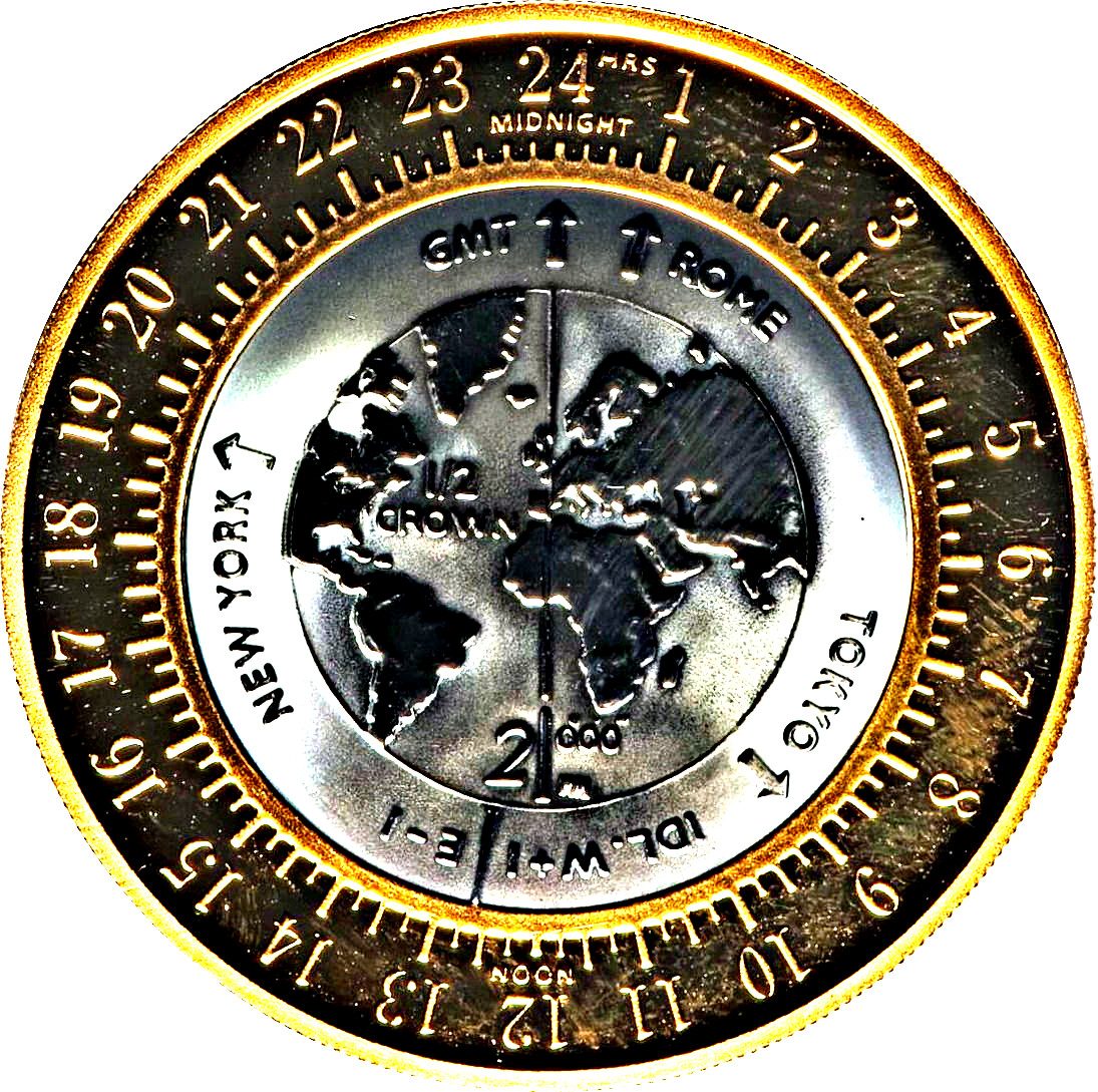 Isle of Man ½ Crown - Elizabeth II Greenwich Meridian Time Clock reverse