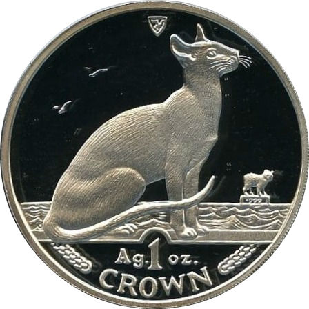 Isle of Man 1 Crown - Elizabeth II Siamese Cat; Silver reverse